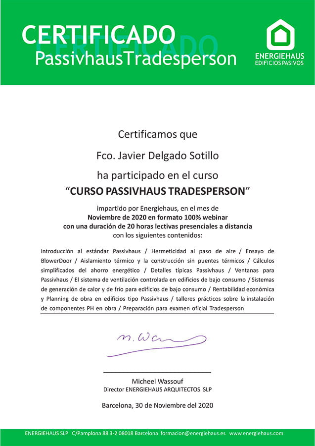 Certificado Passivhaus Pinalba